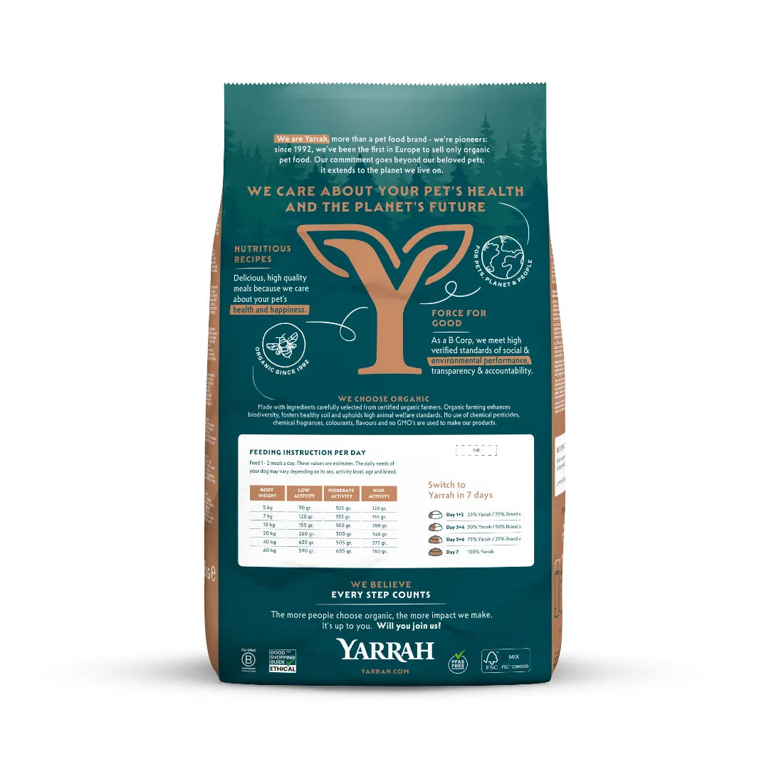 YARRAH - БИО КУЧЕШКА ХРАНА СУХА БЕЗ ЗЪРНО ПИЛЕ И РИБА ADULT - 10 кг